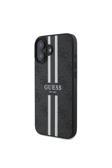 Guess İphone 16 Plusuyumlu Kılıf Lisanslı Magsafe Şarj Özellikli 4G Şerit Tasarımlı Printed Siyah
