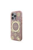 Guess İphone 16 Pro Uyumlu Kılıf Lisanslı Magsafe Özellik Iml Peony Ve 4G Desen Klasik Logolu Pembe
