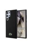 Lacoste Galaxy S24 Ultra Uyumlu Kılıf Lisanslı Pu Pike Arka Yüzey İkonik Timsah Dokuma Logolu Siyah