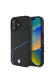 Bmw İphone 16 Kılıf Uyumlu Lisanslı Magsafe Özellikli Metal Logolu Dokulu Ve Çizgili Deri Siyah