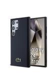 Lacoste Galaxy S24 Ultra Uyumlu Kılıf Lisanslı Pu Pike Desenli İkonik Timsah Dokuma Logolu Lacivert