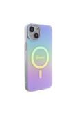 Guess İphone 15 Uyumlu Kılıf Guess Lisanslı Magsafe Şarj Özellik Yazı Logolu Iridescent Kapak Mor