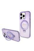 Guess İphone 15 Pro Uyumlu Kılıf Lisanslı Magsafe Özellikli Simli Ring Standlı Mor