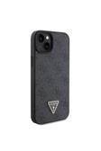 Guess İphone 15 Uyumlu Kılıf Lisans Pu Deri Askılı Taşlı Üçgen Logo 4G Desen Strass Crossbody Siyah