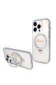 Guess İphone 15 Pro Uyumlu Kılıf Orj Lisanslı Magsafe Özellikli Simli Arka Yüzey Ring Standlı Şeffaf