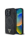 Guess İphone 16 Pro Kılıf Lisanslı Magsafe Şarj Özellikli Pu Üçgen Logo 4G Desenli Kapak Siyah