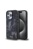 Tumı İphone 15 Pro Uyumlu Kılıf Lisanslı Magsafe Özellikli Buzlanmış Saydam Fırça Kamuflajı Desenli Siyah