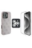 Guess İphone 16 Pro Max Uyumlu Lisanslı 3İn1 Aksesuar Seti Kılıf + Ekran Ve Lens Koruyucu Pembe