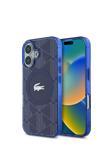 Lacoste İphone 16 Kılıf Lacoste Lisanslı Magsafe Uyumlu Iml Baskılı Timsah Logolu Monogram Kapak Lacivert