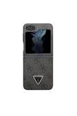Guess Galaxy Z Flip 5 Uyumlu Kılıf Lisanslı Pu Deri Taşlı Üçgen Logo 4G Desenli Strass Siyah