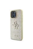 Guess İphone 16 Pro Max Uyumlu Kılıf Lisanslı 4G Büyük Metal Logolu Glitter Kapak Gold
