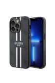 Guess İphone 14 Pro Max Uyumlu Kılıf Lisanslı Magsafe Şarj Özellikli 4G Şerit Tasarımlı Kapak Siyah