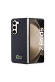 Lacoste Galaxy Z Fold 5 Kılıf  Uyumlu Pu Pike Desenli Yüzey İkonik Timsah Logolu Lacivert