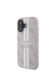 Guess İphone 16 Plus Kılıf Lisanslı Magsafe Şarj Özellikli 4G Şerit Tasarımlı Printed Pembe