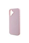 Guess İphone 16 Plus Uyumlu Kılıf Lisanslı Magsafe Şarj Özellikli Yazı Logolu Grained Kapak Pembe