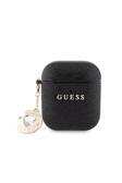 Guess Uyumlu Kılıf Lisanslı Glitter Elmas Kalp Süs Zincirli Siyah