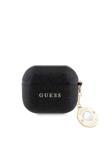 Guess Airpods 3.Nesil Uyumlu Kılıf Pu Deri Mavi Beyaz Çizgili Metal Logolu Siyah