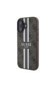 Guess İphone 16 Plus Kılıf Lisanslı Magsafe Şarj Özellikli 4G Şerit Tasarımlı Printed Kahverengi