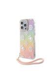 Guess İphone 15 Pro Uyumlu Kılıf Guess Lisanslı Yazı Logolu Askı İpli Holografik Glitter Peony Pembe