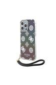 Guess İphone 15 Pro Uyumlu Kılıf Guess Lisanslı Yazı Logolu Askı İpli Holografik Glitter Peony Siyah