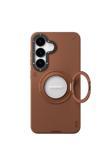 Youngkit Galaxy S25 Kılıf Magsafe Uyumlu 360 Standlı Mat Deri Tech Leather Kapak Kahverengi