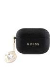 Guess Airpods Pro 2 Uyumlu Kılıf Lisanslı Glitter Elmas Kalp Süs Zincirli Siyah