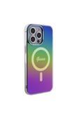 Guess İphone 15 Pro Uyumlu Kılıf Lisanslı Magsafe Şarj Özellikli Yazı Logo Iridescent Siyah