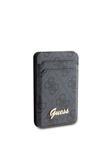 Guess Lisanslı Magnetik Standlı Kartlık 4G Desenli Metal Script Logolu Siyah