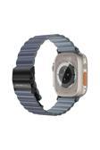 Amazingthing Apple Watch Serisi 38/40/41/42/44/45/49Mm Uyumlu Amazing Thing Glamour Sense Deri Kordon Mavi