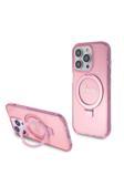 Guess İphone 15 Pro Uyumlu Kılıf Lisanslı Magsafe Özellikli Simli Ring Standlı Pembe