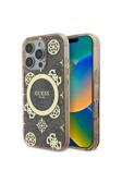 Guess İphone 16 Pro Kılıf Lisanslı Magsafe Özellik Iml Peony Ve 4G Desenli Klasik Logolu Kahverengi
