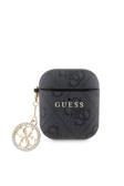 Guess Airpods Uyumlu Kılıf Lisanslı 4G Desenli Taşlı 4G Süs Zincirli Siyah