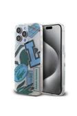 Lacoste İphone 15 Pro Max Kılıf Lisanslı Magsafe Şarj Özellikli Yamalar Desenli Mavi