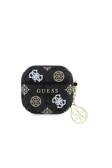 Guess Airpods 4 Kılıf Guess Lisanslı Metal Zincirli 4G Desenli Yazı Logolu Peony Kılıf Siyah