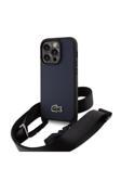 Lacoste İphone 14 Pro Kılıf Lisanslı Pu Pike Desen Askılı İkonik Timsah Dokuma Logo Lacivert