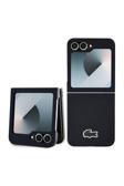 Lacoste Galaxy Z Flip 6 Uyumlu Kılıf Lisanslı Pu Pike Desenli Yüzey İkonik Timsah Dokuma Logo Siyah