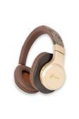 Guess Lisanslı Bluetooth Kulaklık Script Gold Serisi Metal Yazı Logolu 4G Desenli Kahverengi