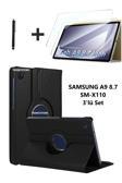 Samsung Galaxy Tab A9 8.7 Inç Tablet Uyumlu 360 Döner Pu Deri Kılıf Seti Sm-x110