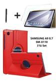 Samsung Galaxy Tab A9 8.7 Inç Tablet Uyumlu 360 Döner Pu Deri Kılıf Seti Sm-x110