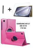 Samsung Galaxy Tab A9 8.7 Inç Tablet Uyumlu 360 Döner Pu Deri Kılıf Seti Sm-x110