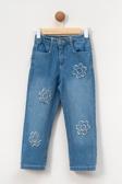 Kız Çocuk Çiçek Desenli Jean Pantolon