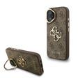 Guess İphone 16 Uyumlu Kılıf Lisanslı Metal 4G Ve Yazı Logolu Kamera Standlı Kapak Kahverengi