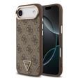 Guess İphone 17 Air Kılıf Lisanslı M-Safe Şarjlı Gold Metal Kamera Çerçeveli Taşlı Üçgen Logo Kahve