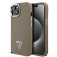 Guess İphone 15 Kılıf Orjinal Lisanslı M-Safe Şarj Özellikli Grained Triangle Kapak Kahverengi