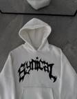 Kışlık Kapüşonlu Baskılı Oversize SweatShirt- Beyaz