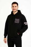 Üç İplik Kapüşonlu Ön ve Arka Baskılı SweatShirt hoodie - Siyah