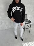 Unisex Üç İplik Kapüşonlu Baskılı SweatShirt - Siyah