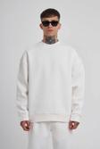Unisex Biskilet Yaka Üç İplik SweatShirt - Beyaz
