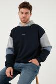 Buratti Pamuklu Relaxed Fit Kapüşonlu İçi Tüylü Yumuşak Şardonlu Erkek Sweat 5905299 KOYU LACİVERT