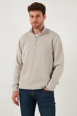 Buratti Pamuklu Relaxed Fit Yarım Fermuarlı Sıfır Yaka Örme Erkek Sweat 5901076 TAŞ